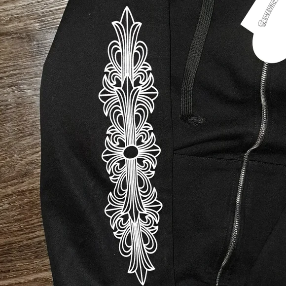 Chrome Hearts Horseshoe Floral Cross Sleve Zip Up Hoodie Black and White - Picture 7 of 7